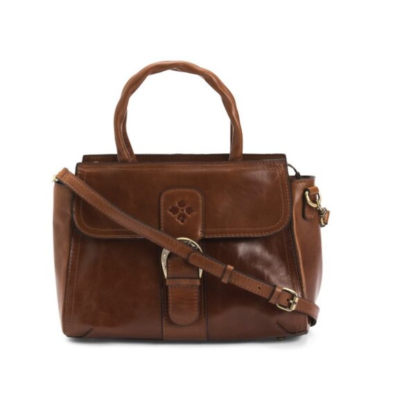 PATRICIA NASH Brown Leather Lola Satchel With Crossbody Strap